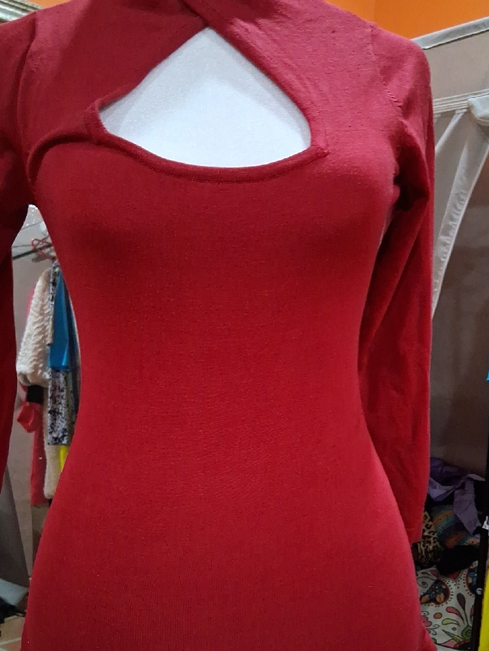 bebe Red Zip-Front Knit Top